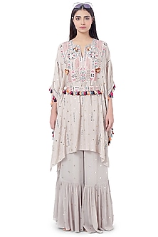 Grey Embroidered Kaftan With Pants by Payal Singhal-WEDDING KAFTANS