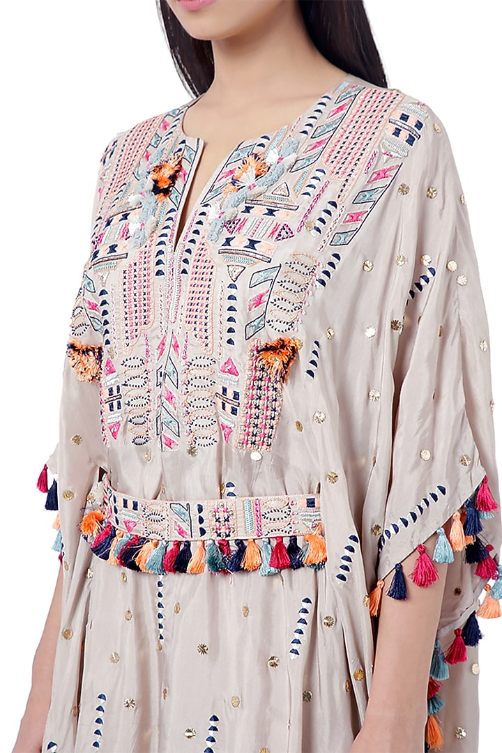 Grey Embroidered Kaftan With Pants by Payal Singhal at Pernia's Pop Up Shop