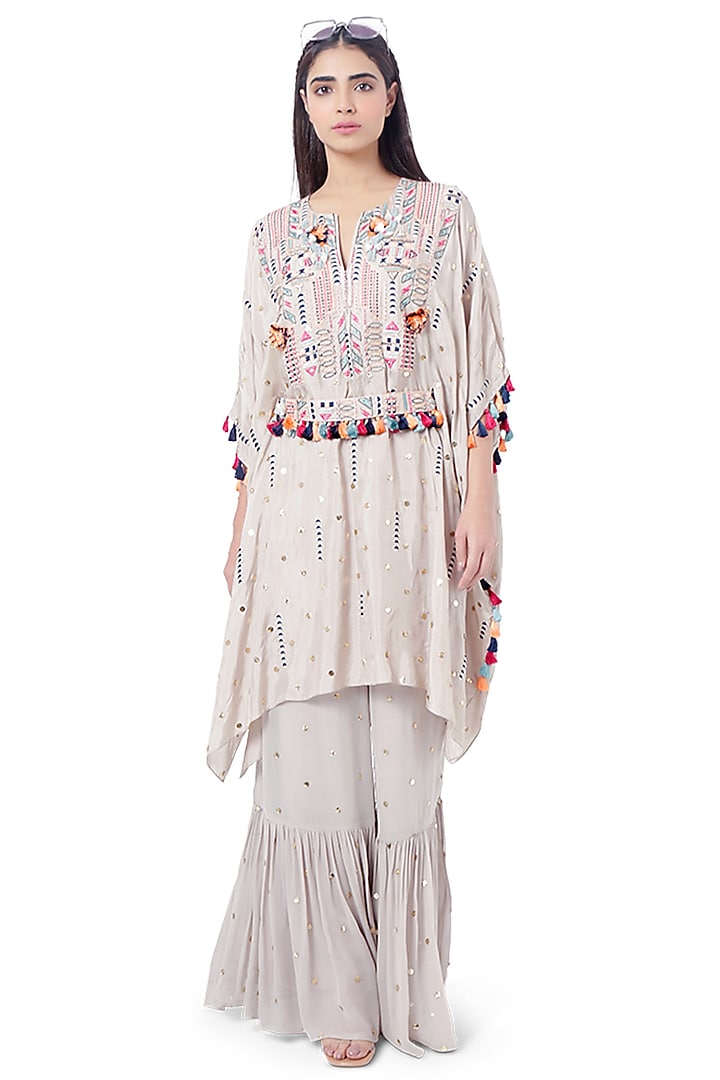 Grey Embroidered Kaftan With Pants by Payal Singhal at Pernia's Pop Up Shop