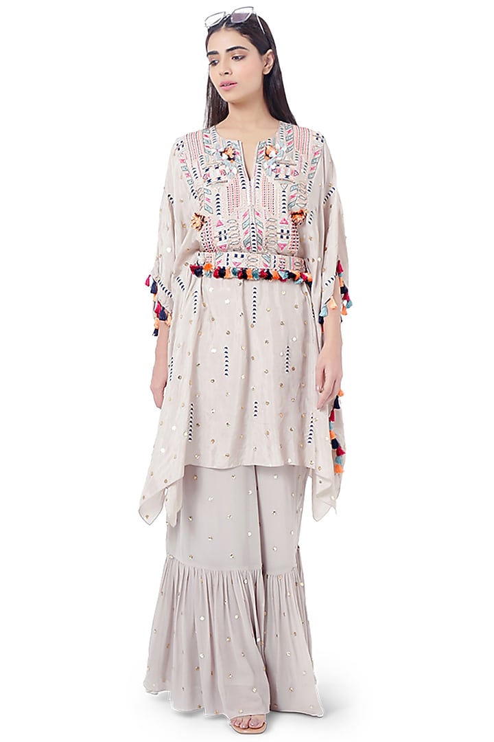 Grey Embroidered Kaftan With Pants by Payal Singhal at Pernia's Pop Up Shop
