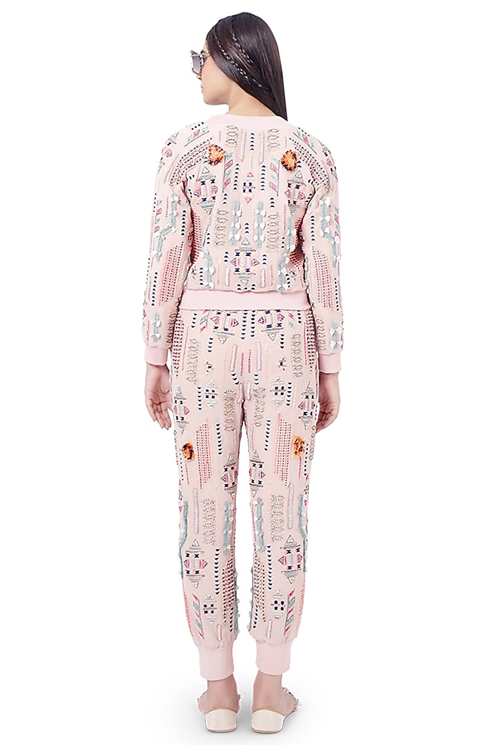 Rose Pink Embroidered Jacket Set by Payal Singhal at Pernia's Pop Up Shop