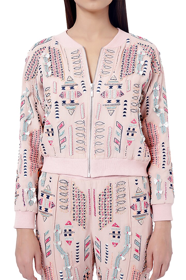 Rose Pink Embroidered Jacket Set by Payal Singhal at Pernia's Pop Up Shop