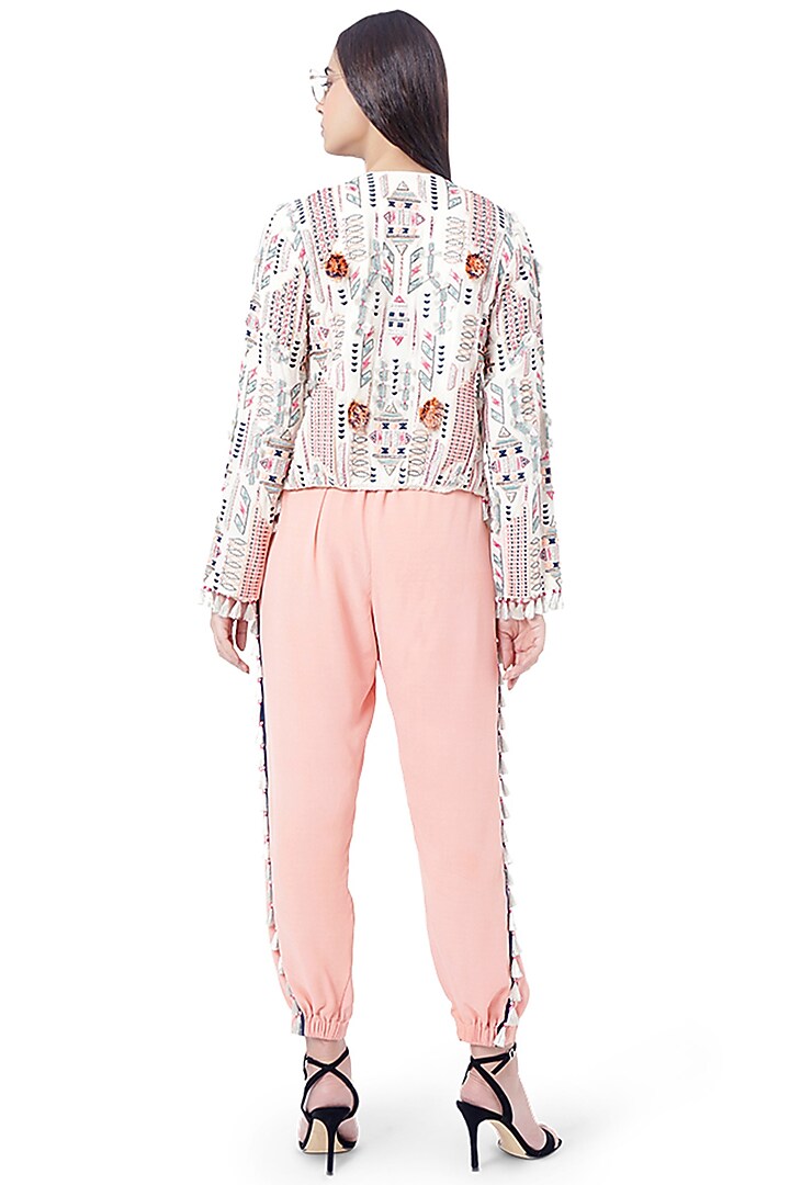 White & Coral Embroidered Jacket Set by Payal Singhal at Pernia's Pop Up Shop