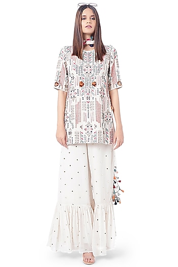 White Mukaish Embroidered Bridal Sharara Set by Payal Singhal at Pernia's Pop Up Shop