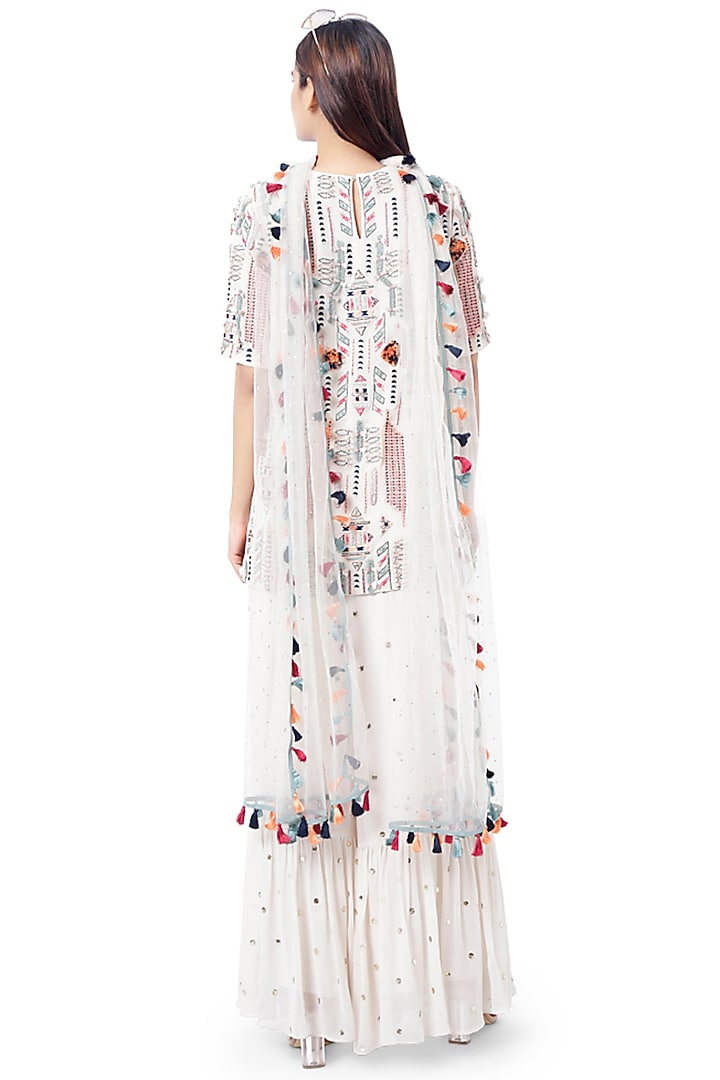 White Mukaish Embroidered Bridal Sharara Set by Payal Singhal at Pernia's Pop Up Shop