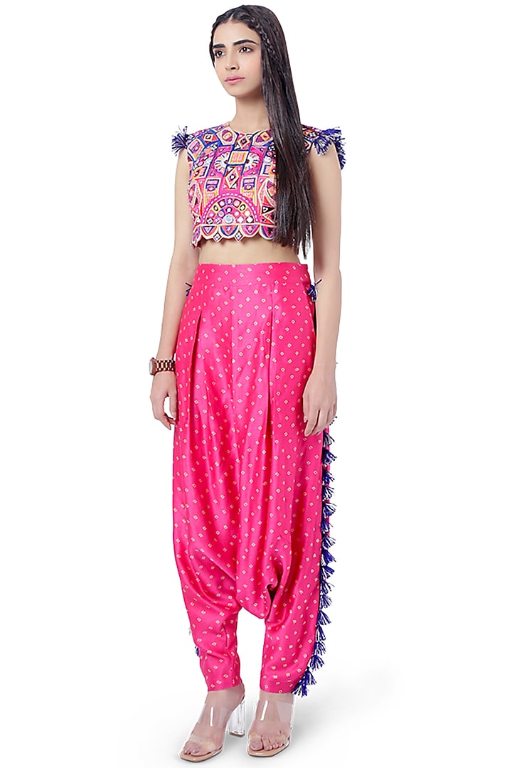Hot Pink Embroidered Pant Set by Payal Singhal