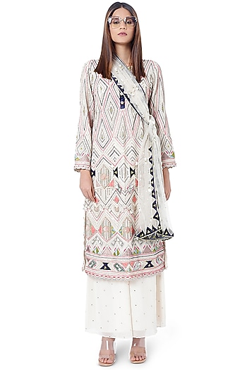 White Embroidered Pant Set by Payal Singhal at Pernia's Pop Up Shop