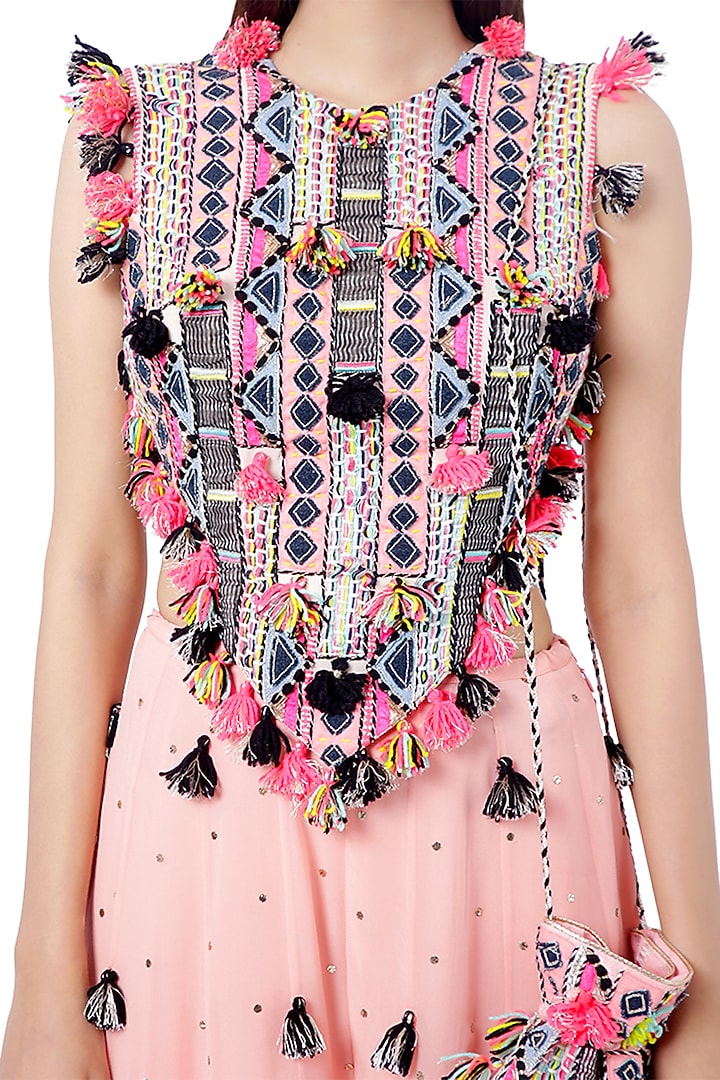 Coral Embroidered Wedding Sharara Set by Payal Singhal at Pernia's Pop Up Shop