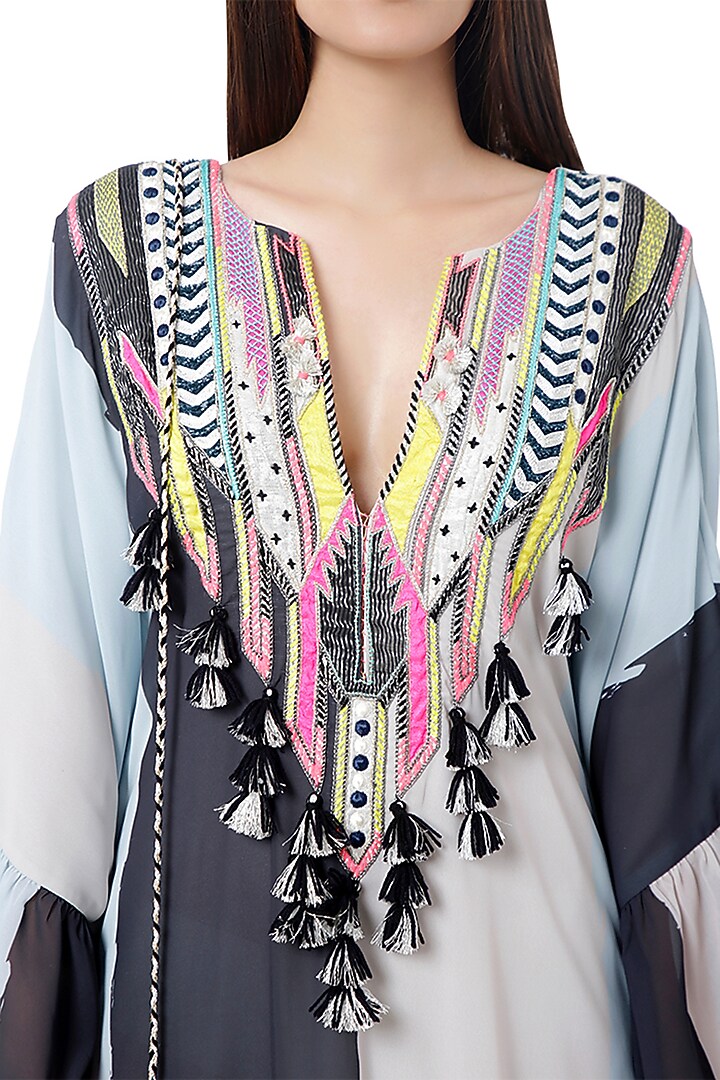 Pale Blue & White Embroidered Kaftan by PS Pret by Payal Singhal at Pernia's Pop Up Shop