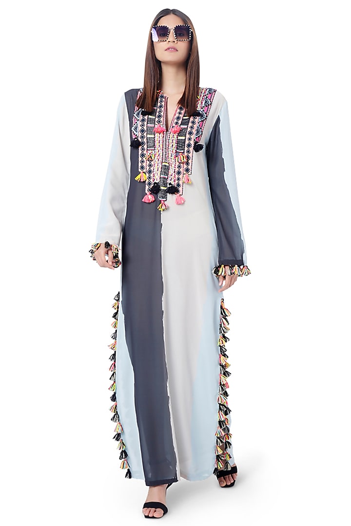 Pale Blue & White Embroidered Kaftan by PS Pret by Payal Singhal