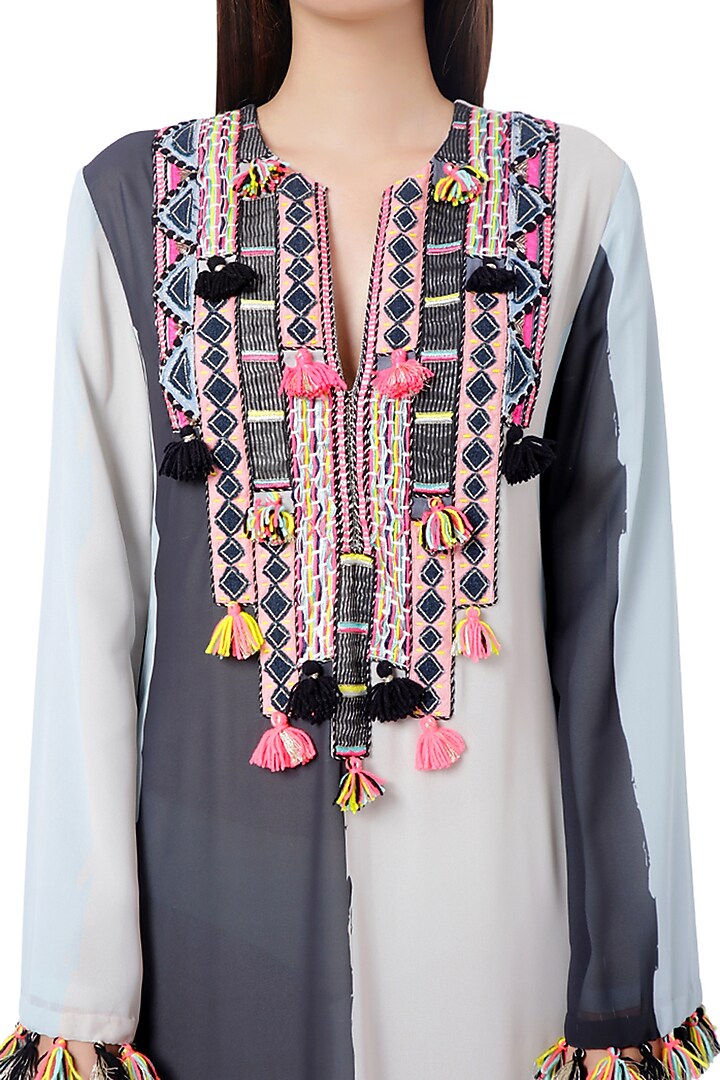 Pale Blue & White Embroidered Kaftan by PS Pret by Payal Singhal at Pernia's Pop Up Shop