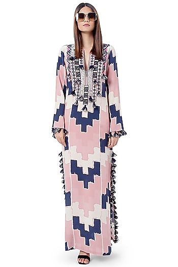 Pink Embroidered Printed Kaftan by Payal Singhal at Pernia's Pop Up Shop