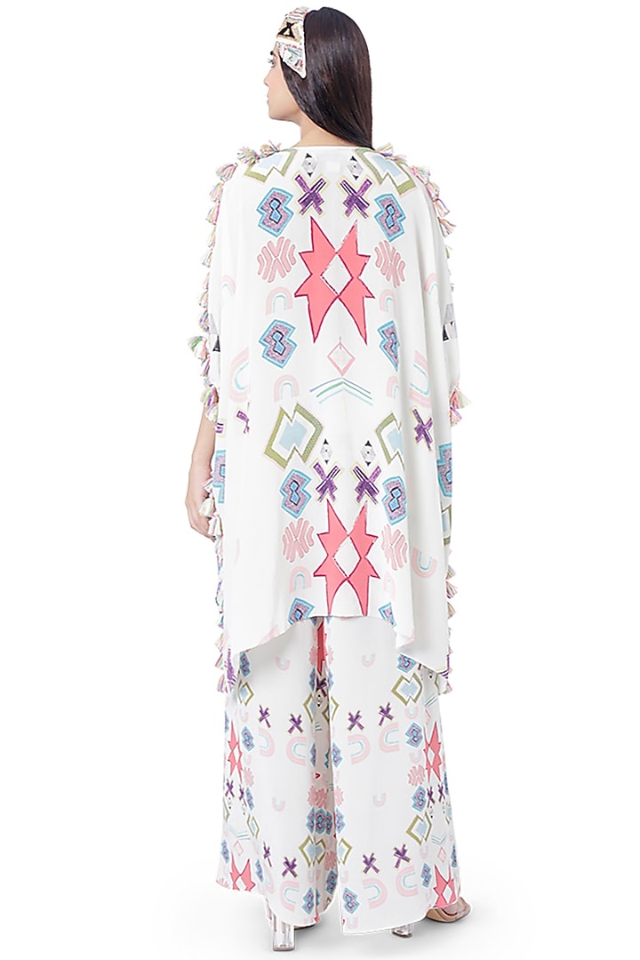 White Ikat Printed Kaftan With Pants by Payal Singhal at Pernia's Pop Up Shop
