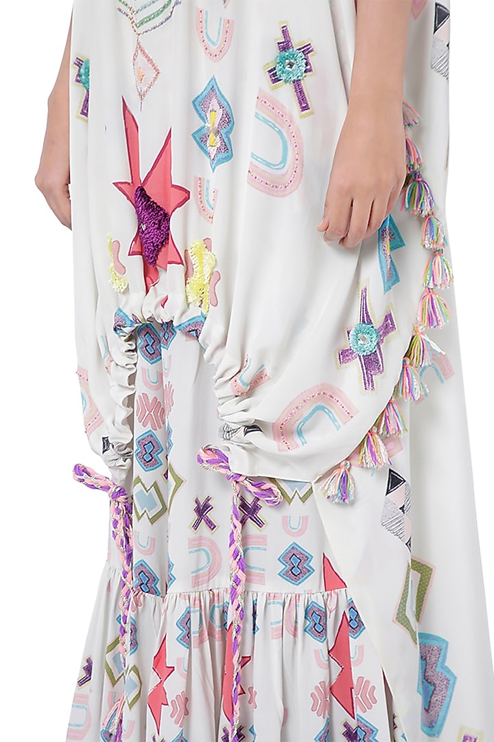 White Embroidered Printed Kaftan With Pants by Payal Singhal at Pernia's Pop Up Shop