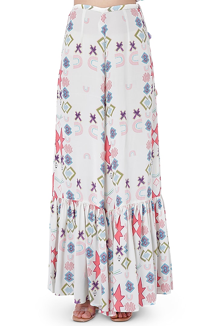 White Embroidered Printed Kaftan With Pants by Payal Singhal at Pernia's Pop Up Shop
