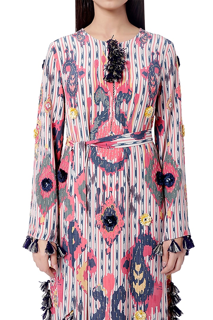 Red Embroidered Printed Kaftan by Payal Singhal at Pernia's Pop Up Shop