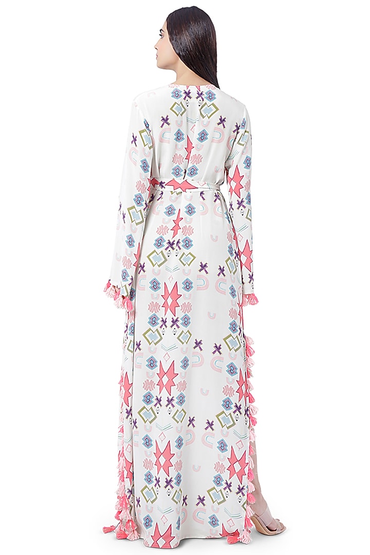 White Ikat Printed Kaftan by PS Pret by Payal Singhal at Pernia's Pop Up Shop