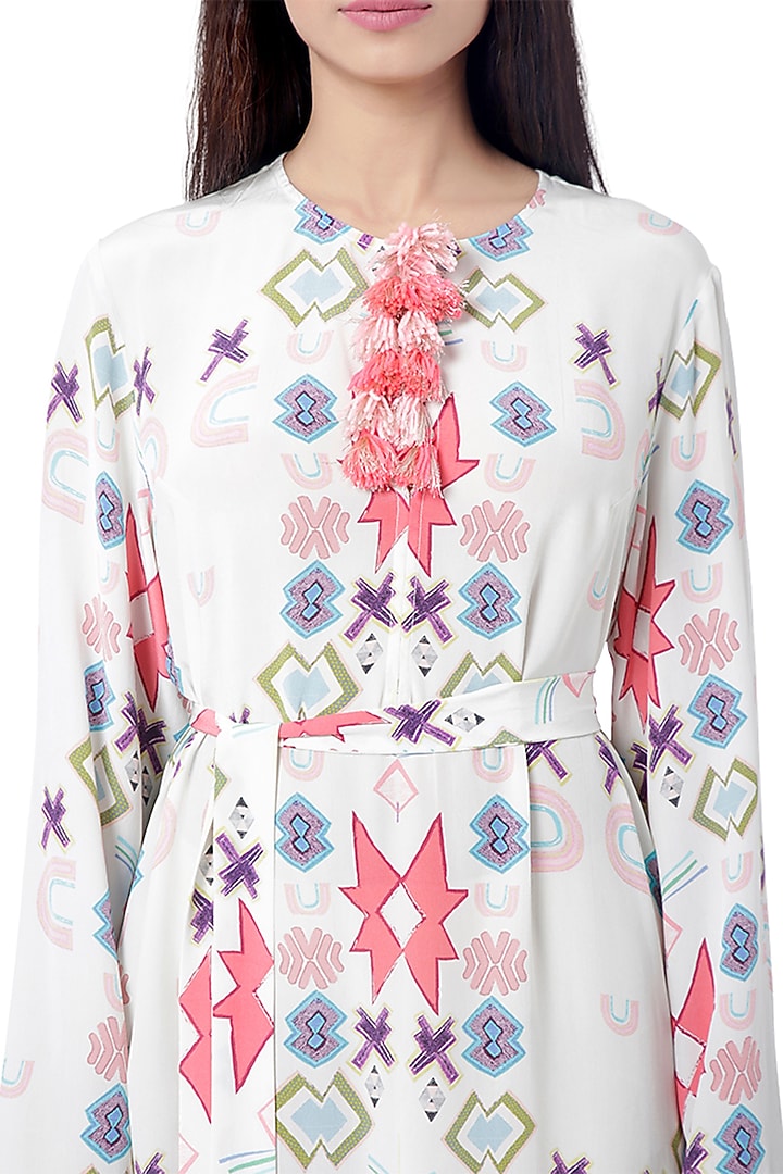 White Ikat Printed Kaftan by PS Pret by Payal Singhal at Pernia's Pop Up Shop
