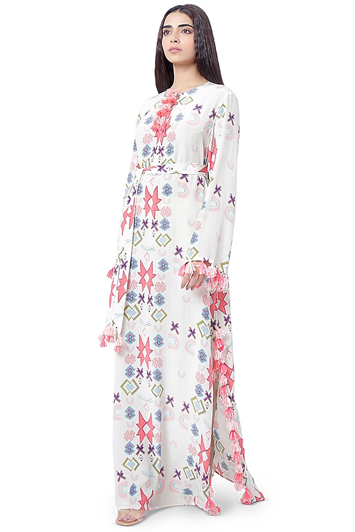 White Ikat Printed Kaftan by PS Pret by Payal Singhal at Pernia's Pop Up Shop