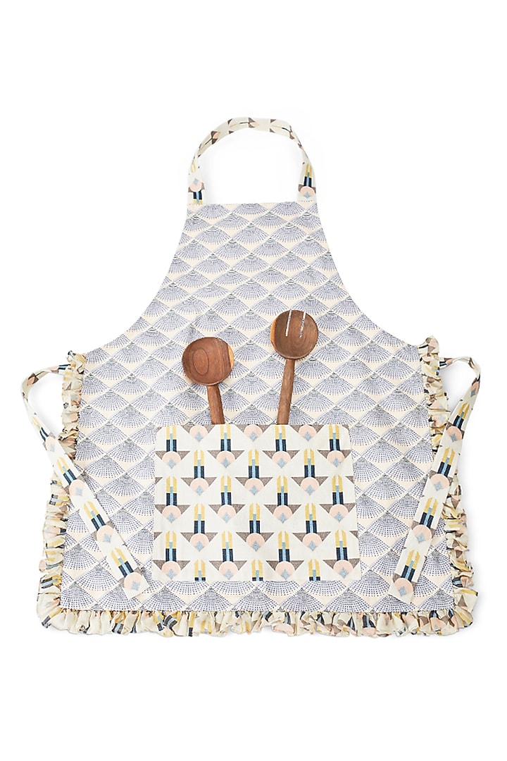 Cream & Purple Printed Apron With Pouch by Payal Singhal at Pernia's Pop Up Shop