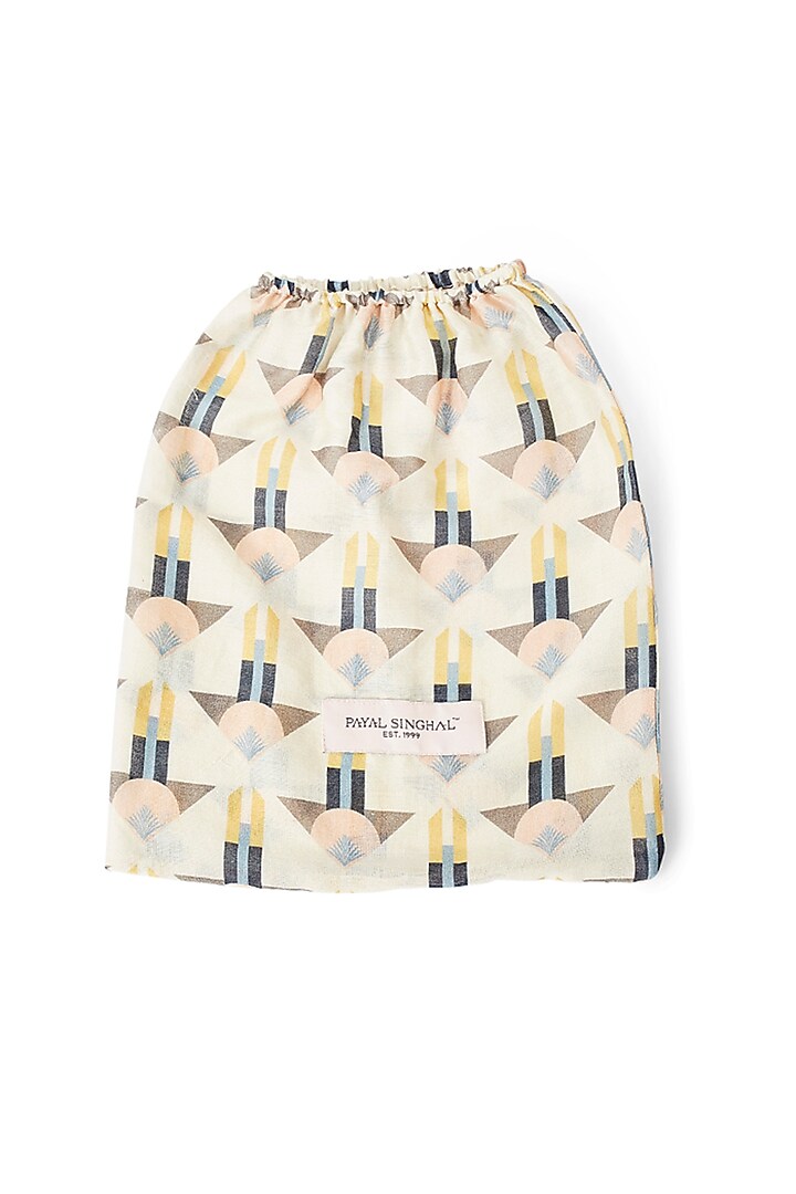 Cream & Purple Printed Apron With Pouch by Payal Singhal at Pernia's Pop Up Shop