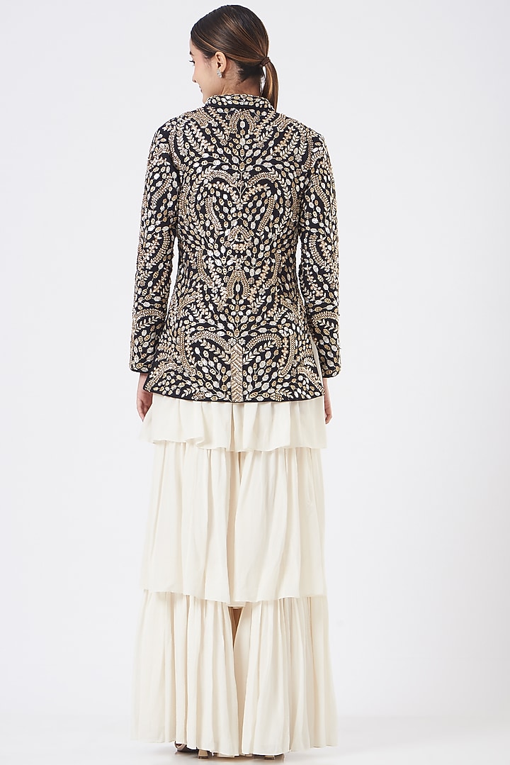 Black & Off-White Embroidered Jacket Set by Payal Singhal at Pernia's Pop Up Shop