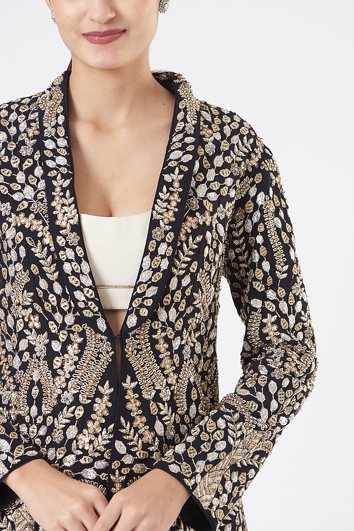 Black & Off-White Embroidered Jacket Set by Payal Singhal at Pernia's Pop Up Shop