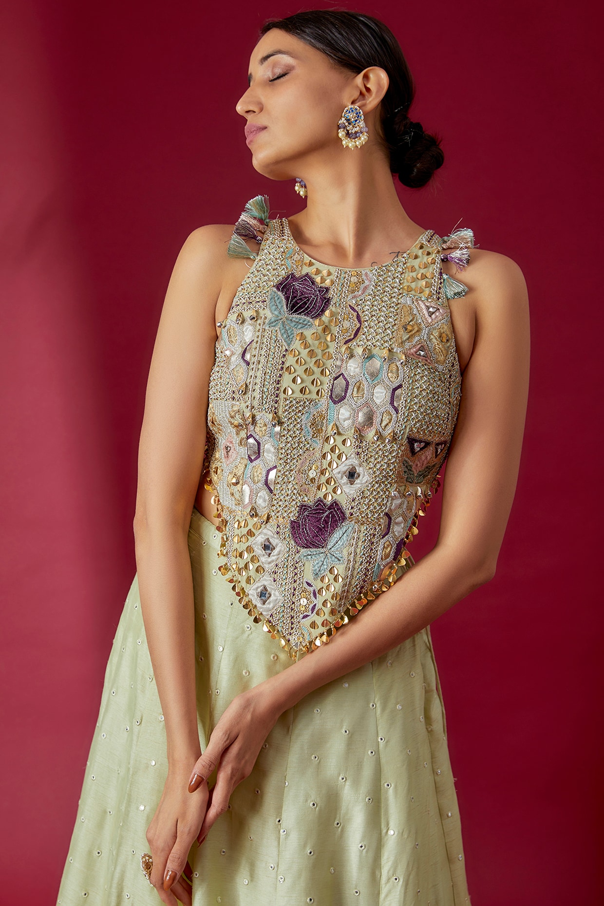 Buy White Pink Hand Block Printed Mulmul Angrakha Peplum Sharara Suit- Set  of 3 | SC-6651-Pink/BIRA2 | The loom