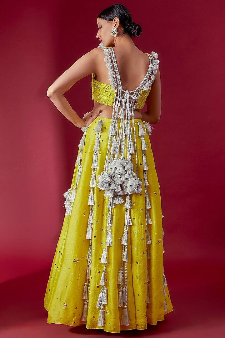 Dull Lime Georgette Embroidered Wedding Lehenga Set by Payal Singhal at Pernia's Pop Up Shop