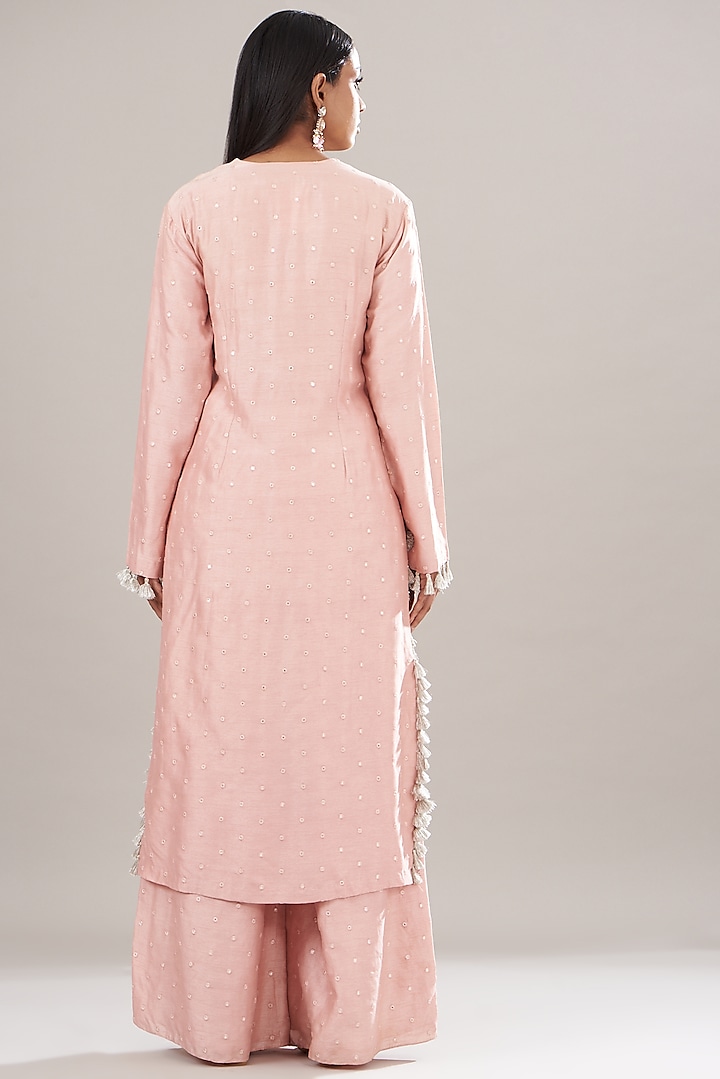 Blush Pink Bandhani Embroidered Kurta Set by Payal Singhal at Pernia's Pop Up Shop