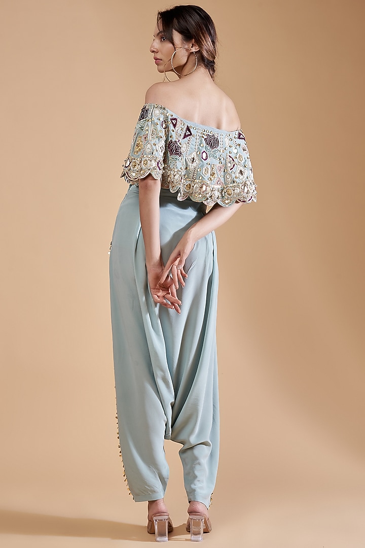 Powder Blue Crepe Low-Crotch Pant Set by Payal Singhal at Pernia's Pop Up Shop