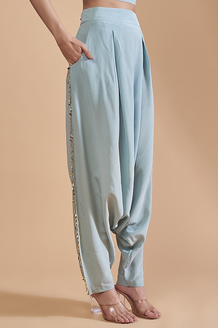 Powder Blue Crepe Low-Crotch Pant Set by Payal Singhal at Pernia's Pop Up Shop