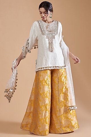 Mustard Brocade Sharara Set by Payal Singhal