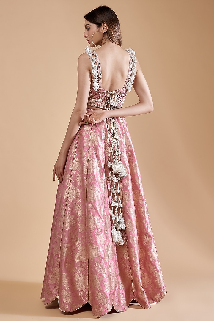 Rose Pink Brocade Silk Wedding Lehenga Set by Payal Singhal at Pernia's Pop Up Shop