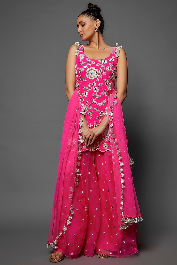 Pink Georgette Sharara Set by Payal Singhal at Pernia's Pop Up Shop