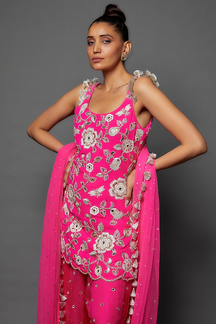 Pink Georgette Bridal Sharara Set by Payal Singhal at Pernia's Pop Up Shop