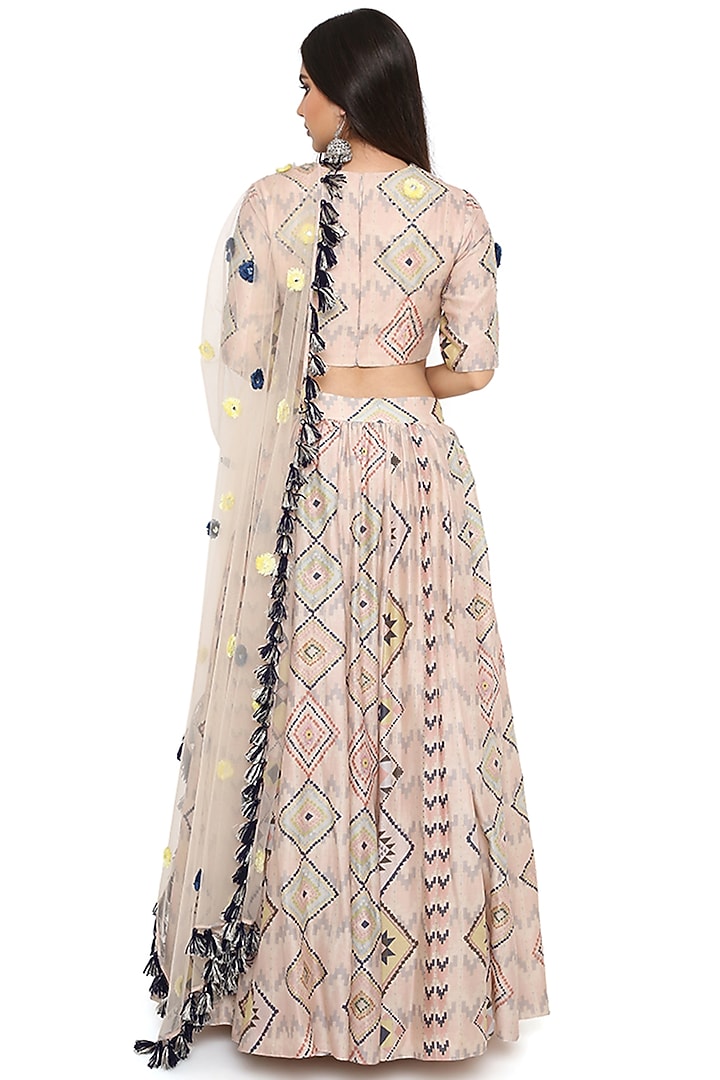 Blush Pink Silk Printed & Embroidered Wedding Lehenga Set by Payal Singhal at Pernia's Pop Up Shop