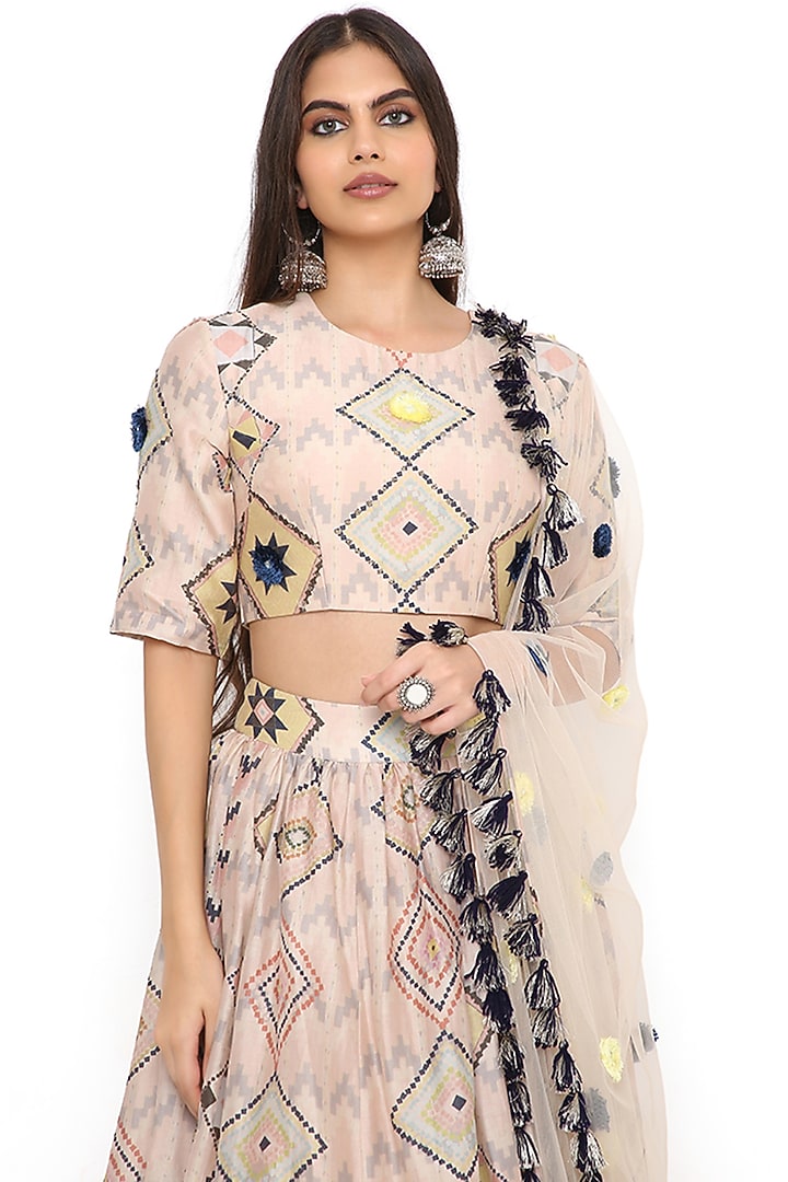 Blush Pink Silk Printed & Embroidered Wedding Lehenga Set by Payal Singhal at Pernia's Pop Up Shop