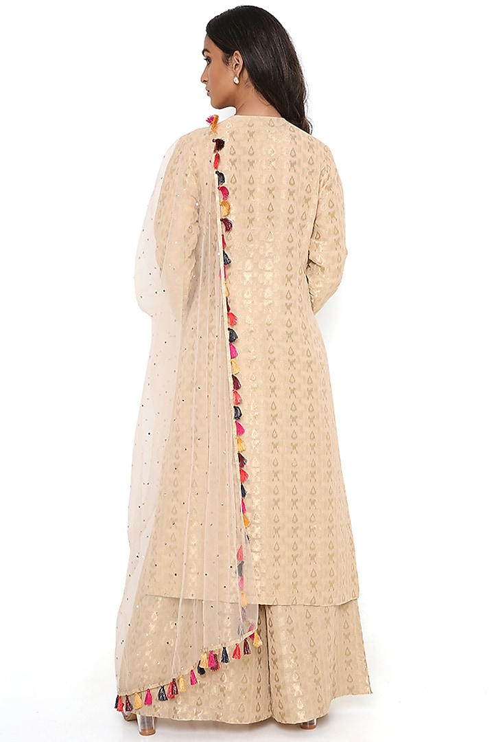 Stone-Colored Banarasi Georgette Embroidered Kurta Set by Payal Singhal at Pernia's Pop Up Shop