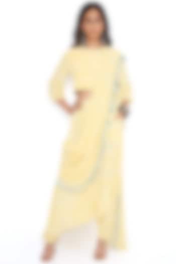 Yellow Georgette Pant Saree Set by Payal Singhal