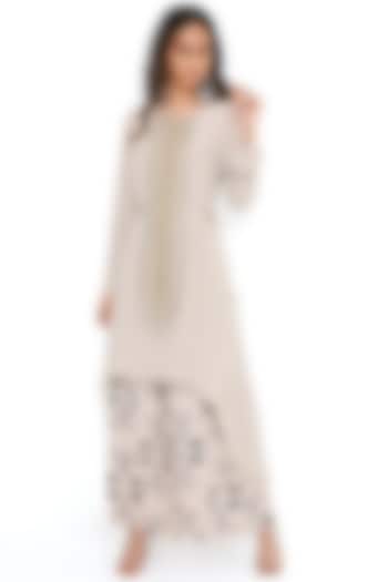 Beige Crepe Embroidered Kurta Set by Payal Singhal