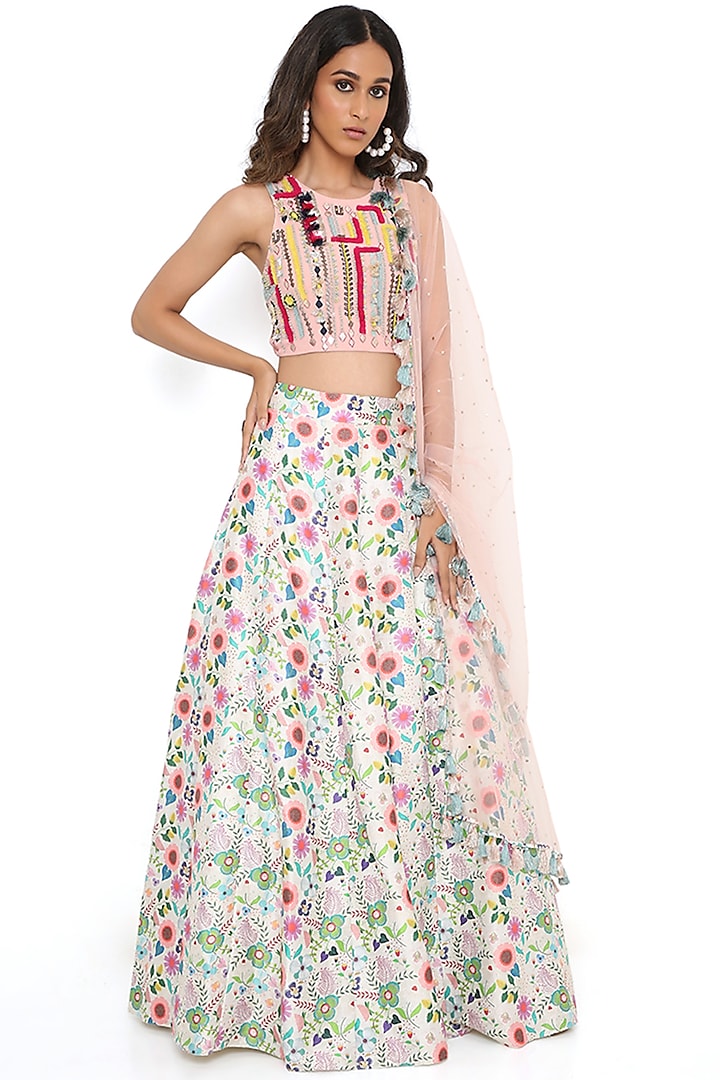 Cream Dupion Printed Wedding Lehenga Set by Payal Singhal at Pernia's Pop Up Shop