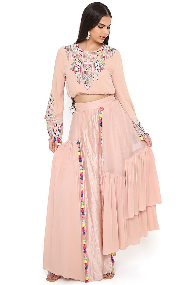 Blush Pink Georgette & Organza Skirt Set by Payal Singhal