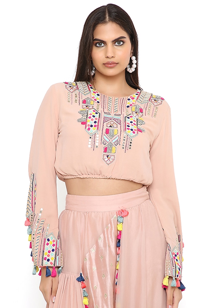 Blush Pink Georgette & Organza Skirt Set by Payal Singhal at Pernia's Pop Up Shop