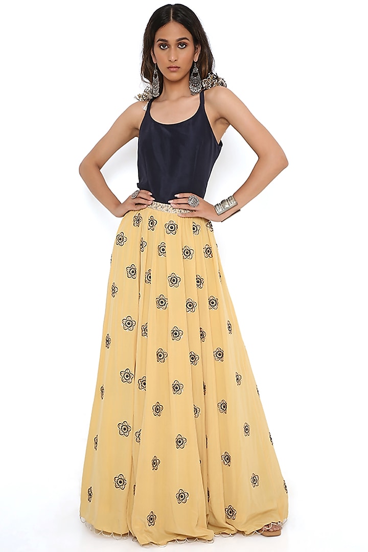 Yellow Silk Skirt Set by Payal Singhal