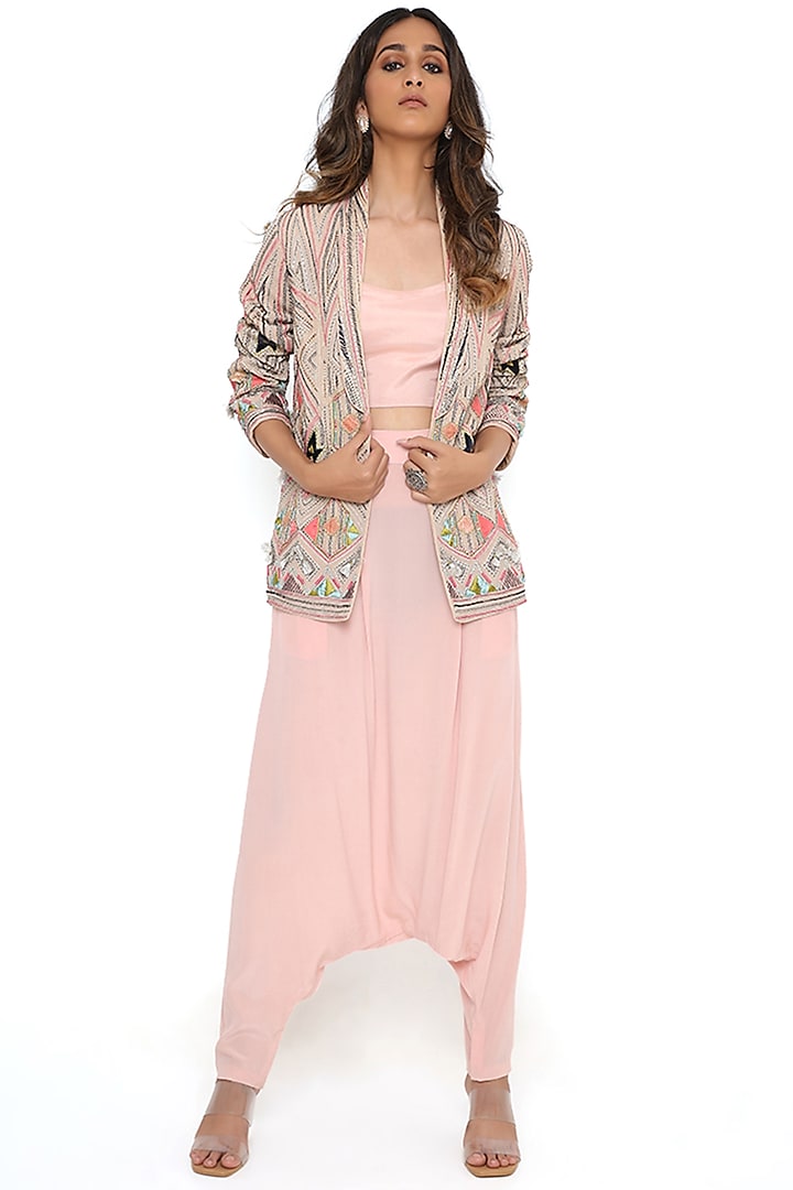 Grey Georgette Embroidered Jacket Set by Payal Singhal