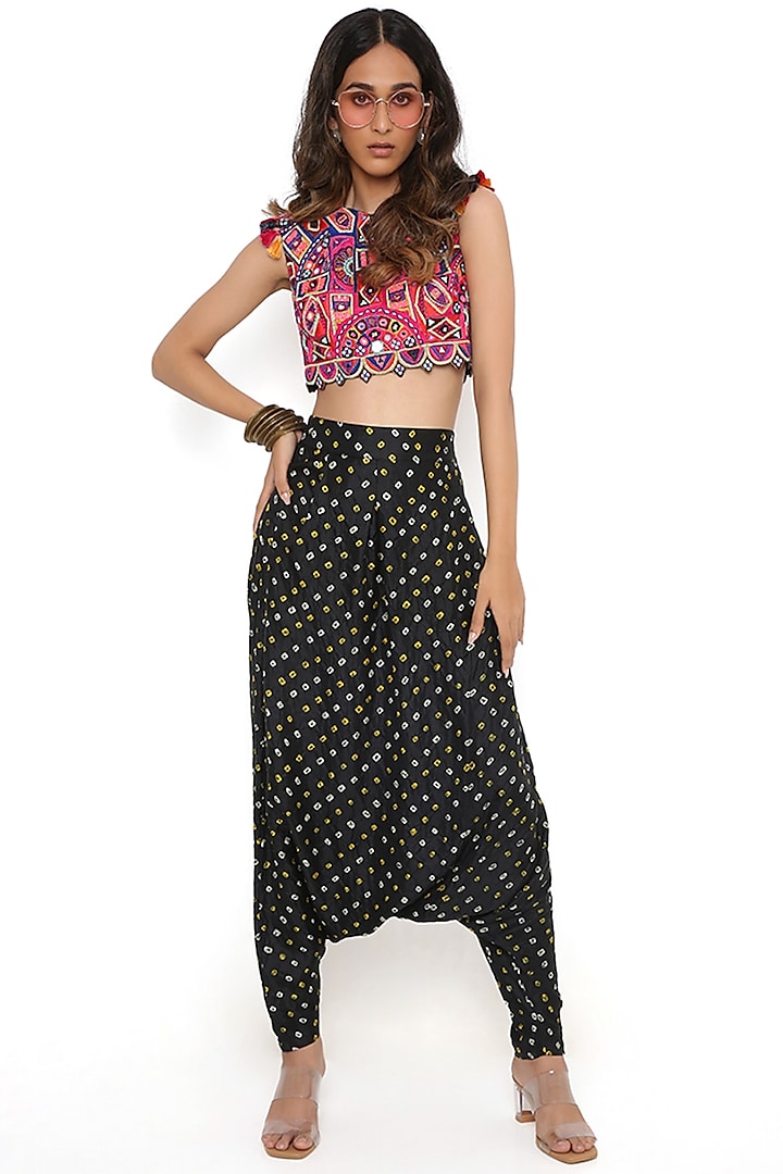 Black Bandhani Silk Pant Set by Payal Singhal at Pernia's Pop Up Shop