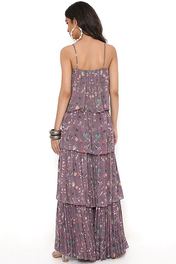 Eggplant Colored Georgette Printed Wedding Sharara Set by Payal Singhal at Pernia's Pop Up Shop