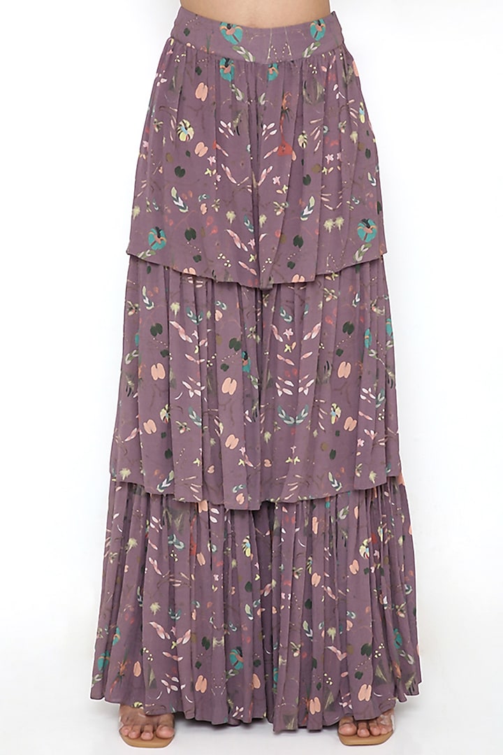 Eggplant Colored Georgette Printed Wedding Sharara Set by Payal Singhal at Pernia's Pop Up Shop