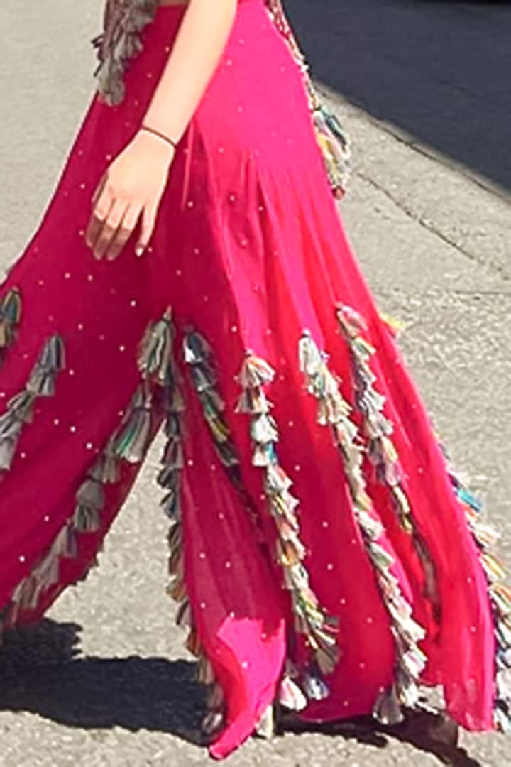 Hot Pink Mukaish Georgette Wedding Sharara Set by Payal Singhal at Pernia's Pop Up Shop